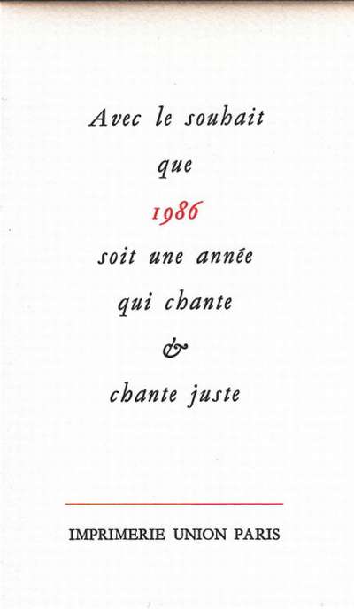 Cahier de chansons. 1985