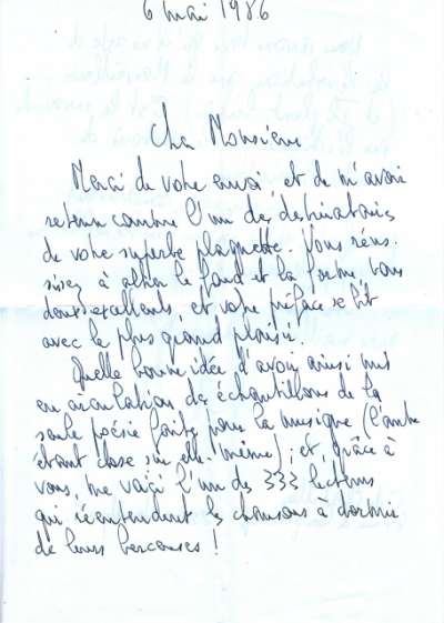 Lettre du 6 mai 1986. Non identifié