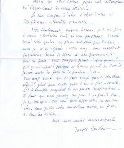 Lettre de Jacques Zeitoun à Louis Barnier, S.D.