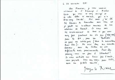 Lettre de Georges Le Rider, 22 novembre 1981. Page 2