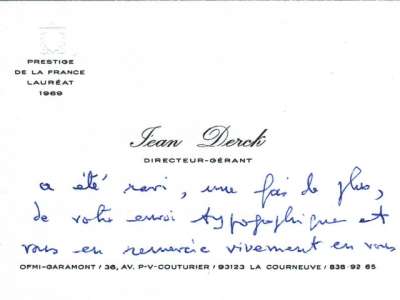 Carte de Jean Derck, OFMI-Garamond, 16 juillet 1981