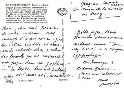 Carte postale de Pierre Buraglio, 21 juillet 1981. Verso