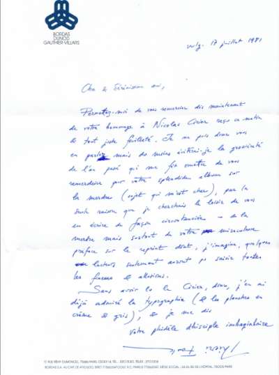 Lettre de Thieri Foulc, 17 juillet (1981)