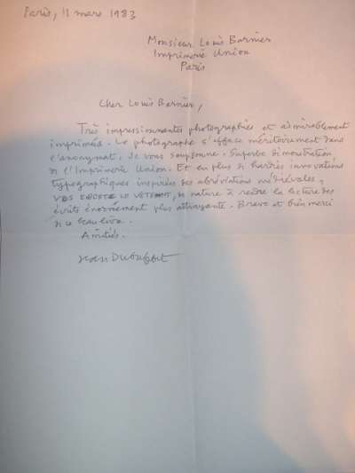 Lettre de Jean Dubuffet, 11 mars 1983