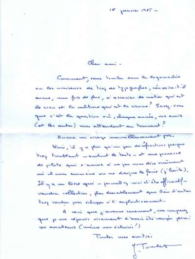Lettre de Jean Toulet, 18 janvier 1985