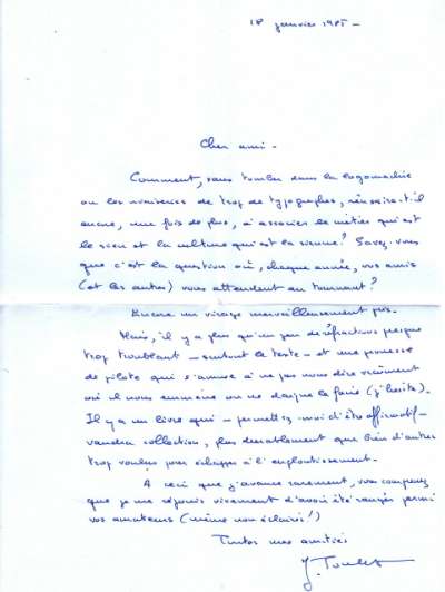 Lettre de Jean Toulet, 18 janvier 1985