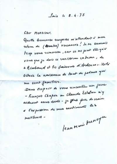 Lettre de J.-M. Dunoyer, 8 avril 1975