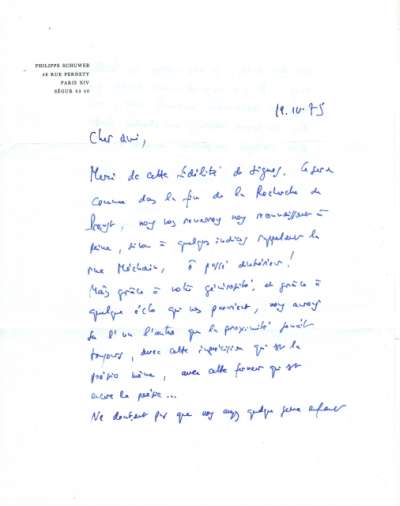 Lettre de Philippe Schuwer, 19 avril 1975