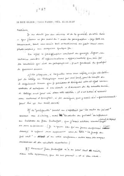 Brouillon d'une lettre de Louis Barnier. S.D.