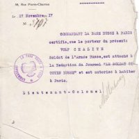 LETTRE DU COMMANDANT BASE RUSSE À PARIS À VOLF CHALIT