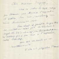 LETTRE  DE VICTOR ET JACQUELINE BRAUNER À DIMITRI SNÉGAROFF