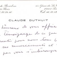 CARTE DE CLAUDE DUTHUIT