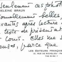 CARTE SIGNÉE MADELEINE BRAUN