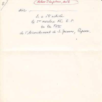 Achevé d'imprimer manuscrit envoyé par Emmanuel Peillet à Louis Barnier en 1963